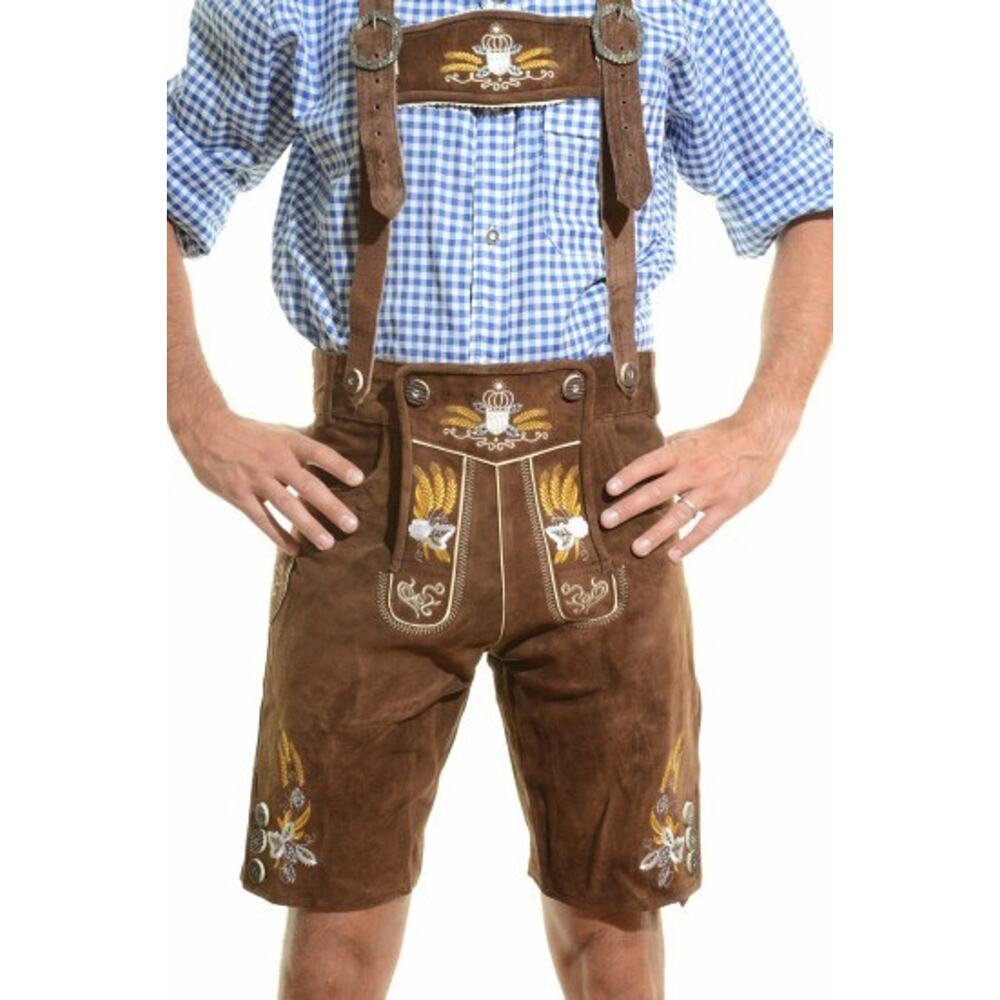 NEW Bavarian Oktoberfest Lederhosen Shorts Dark‎ Brown Tracht #OKTOBERFEST LARGE